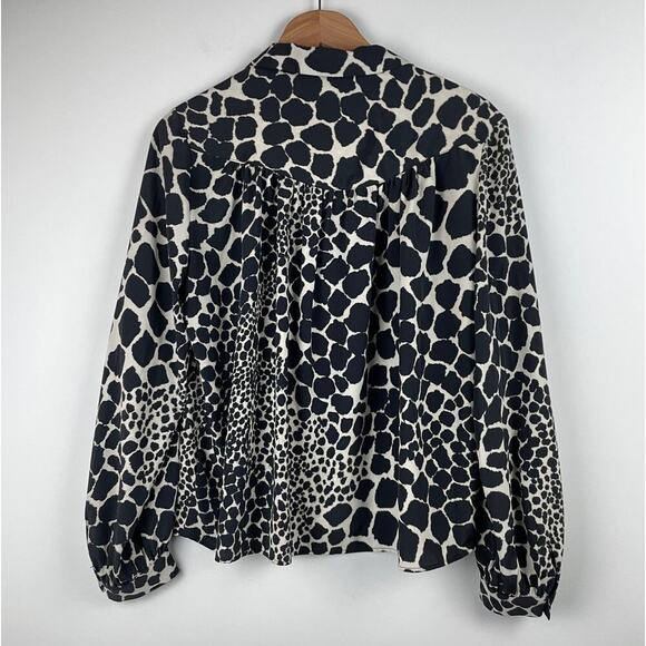 Topshop Black and White Giraffe Print Collared Blouse - Size 8 - Picture 8 of 8